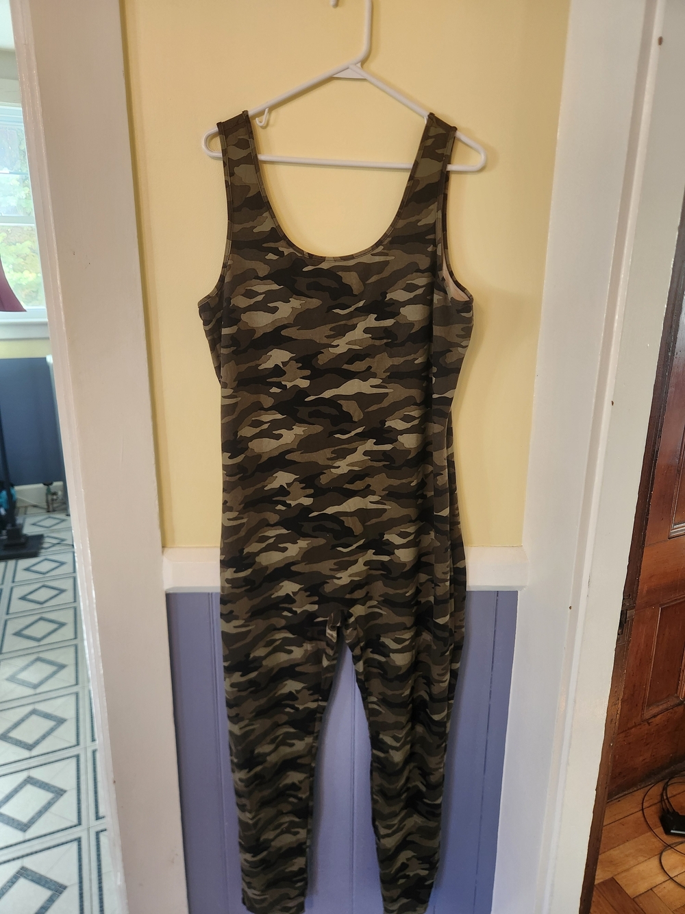 No Boundaries Women's Camo Jumpsuit in Olive Green